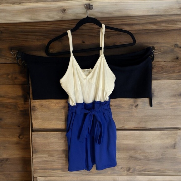 Jolie & Joy White and Blue Romper - Picture 3 of 8